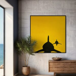 A obra Baby Shark compõe a série Tubarões de Boa Viagem, uma criação exclusiva do artista sob a assinatura Paz.
