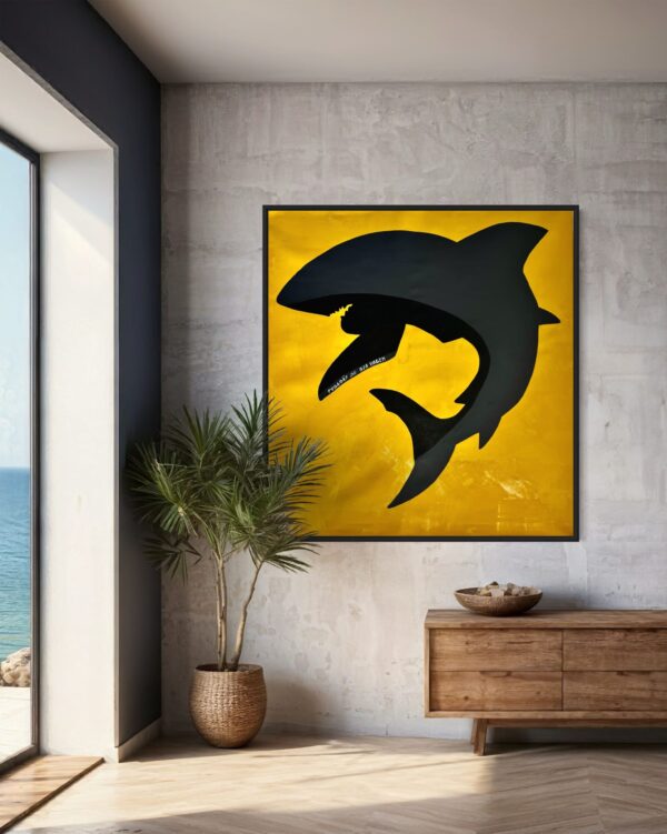 A obra Black Shark compõe a série Tubarões de Boa Viagem, uma criação exclusiva do artista sob a assinatura Paz.