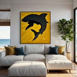 A obra Black Shark compõe a série Tubarões de Boa Viagem, uma criação exclusiva do artista sob a assinatura Paz.