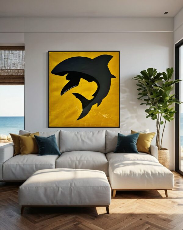 A obra Black Shark compõe a série Tubarões de Boa Viagem, uma criação exclusiva do artista sob a assinatura Paz.